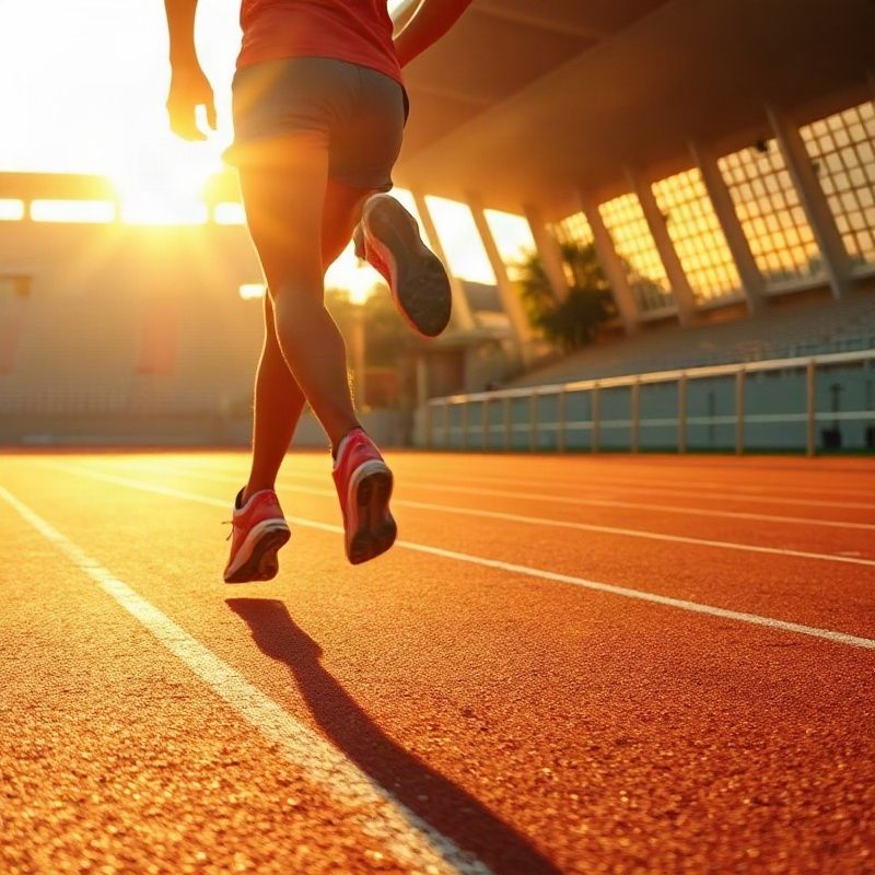 Atleta brasileiro em pista de atletismo ao entardecer